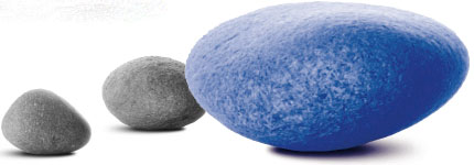 zwei graue Steine und ein blauer Stein (blau steht für Erwachsene)
